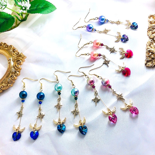 再販】ヴィトレイルライト 虹色クリスタルガラスのハートピアス