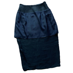 翠雨 すいう --- サイドスリット セミタイトスカート ベルギーリネン100% 共布ベルト紐付き M〜Lサイズ 8枚目の画像