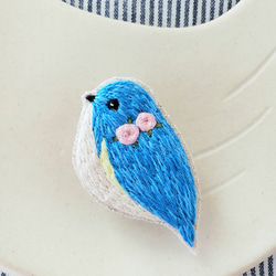 ハンドメイド フェルト作家 桜と青い鳥　ホワイト 和装ベレー帽 刺繍 fudge ハンドメイド フェルト作家 桜と青い鳥 ホワイト 和装ベレー帽