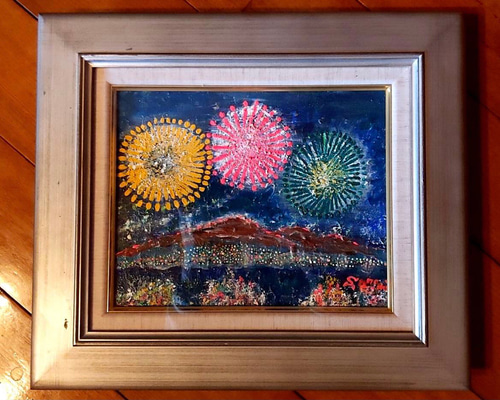 花火と、宇宙「オリジナルイラスト絵画」A4サイズ 1♡毎にリアルに100発打ち上がる花火 #花火の日 #花火