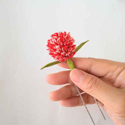 お庭で摘んだ千日紅 (千日草）つまみ細工 髪飾り 花簪 かんざし