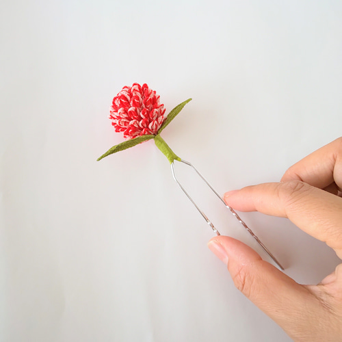 お庭で摘んだ千日紅 (千日草）つまみ細工 髪飾り 花簪 かんざし