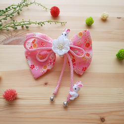 ハンドメイド★キッズリボン★ピンク★きらきら揺れるビジュー付き★ななうさちゃん★ ハンドメイド☆キッズリボン☆ピンク☆きらきら揺れるビジュー付き☆な