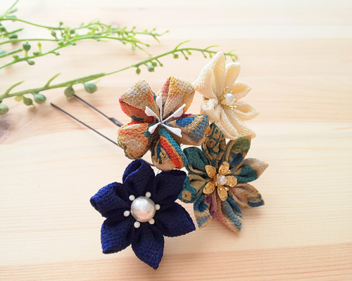 オーダー専用⑪髪飾りＵピン付☆つまみ細工 0_2de280e3b3b7985c4ed3a864880e