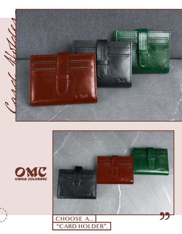 【OMC】橫式植鞣革舌片插扣牛皮名片夾(95043棕色) 第2張的照片