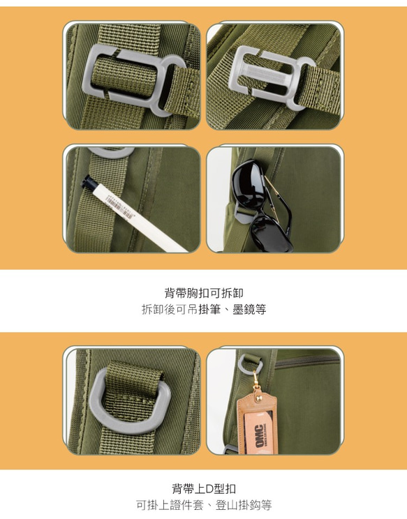 【OMNIA】機能款減壓防震14吋筆電後背包(6109軍綠) 第7張的照片