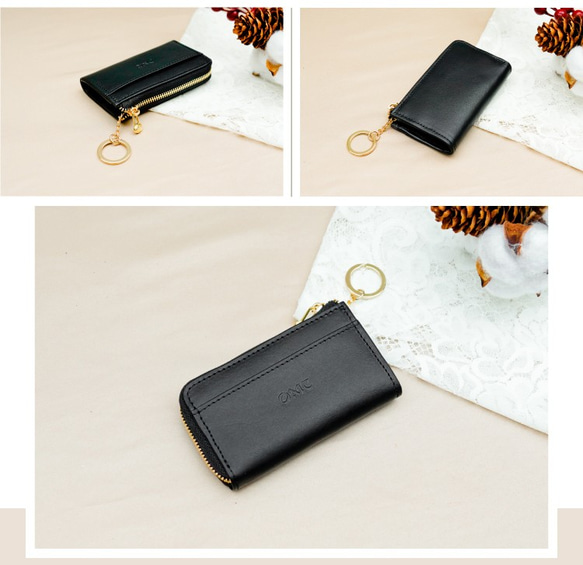 【OMC】義大利植鞣革L型拉鍊牛皮卡片鑰匙零錢包(95016黑色) 第3張的照片