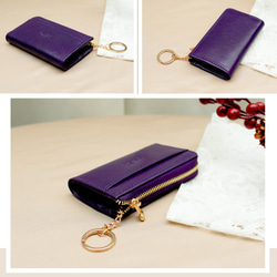 【OMC】義大利植鞣革L型拉鍊牛皮卡片鑰匙零錢包(95016紫色) 第3張的照片