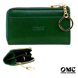 【OMC】義大利植鞣革L型拉鍊牛皮卡片鑰匙零錢包(95016綠色) 第1張的照片