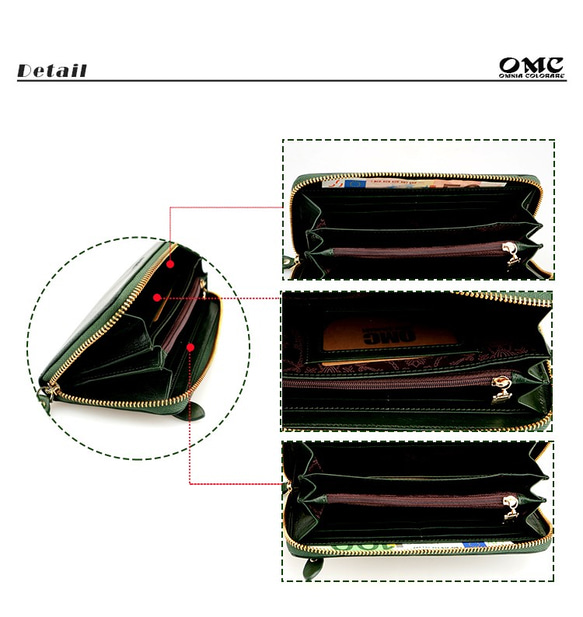 【OMC】12卡1照義大利植鞣革單拉鍊牛皮長夾(95111綠色) 第6張的照片