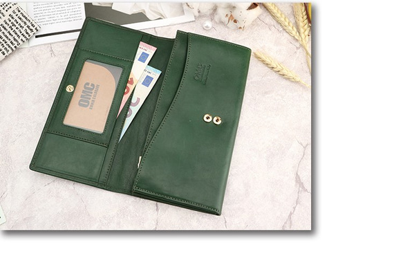 【OMC】16卡1照義大利植鞣革多夾層收納牛皮長夾(95113綠色) 第5張的照片