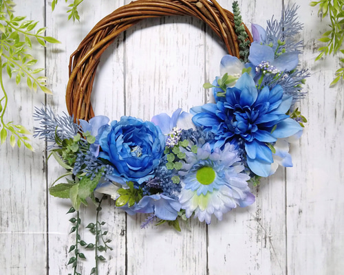 フラワーリース “ブルーブロッサム” リース Shiomi 通販 12168931