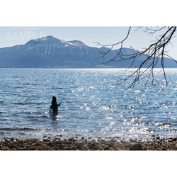 きらめく湖と釣り人・春の洞爺湖、北海道風景写真 1枚目の画像