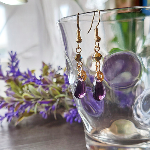 ◇大粒ティアドロップピアス◇ダークパープル◇ ピアス（フック
