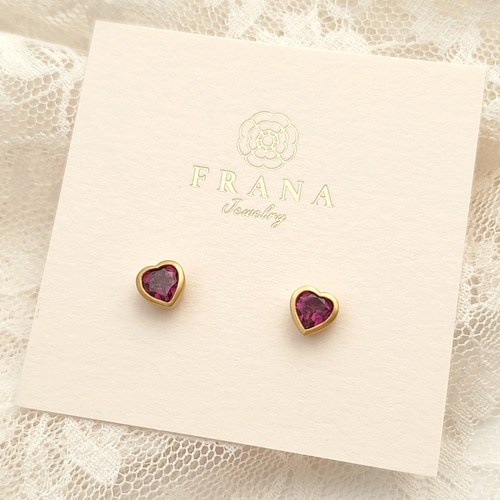 K18 ロードライトガーネット&ピンクトルマリン　ハートピアス♡ K18 ロードライトガーネット&ピンクトルマリン ハートピアス♡