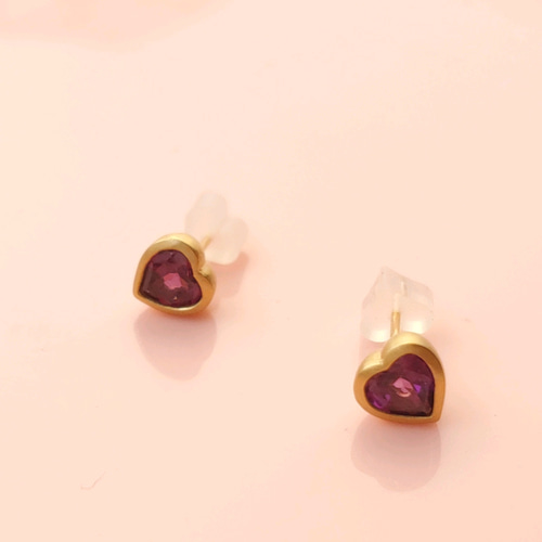 選べる10種の天然石】小さなハートのスタッドピアス＊オパール ピンク