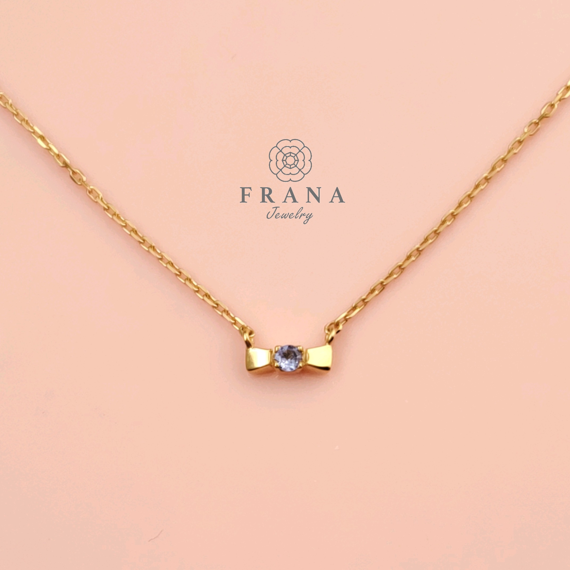 【選べる誕生石】小さな小さなリボンのネックレス　アメジスト(2月)アクアマリン(3月)