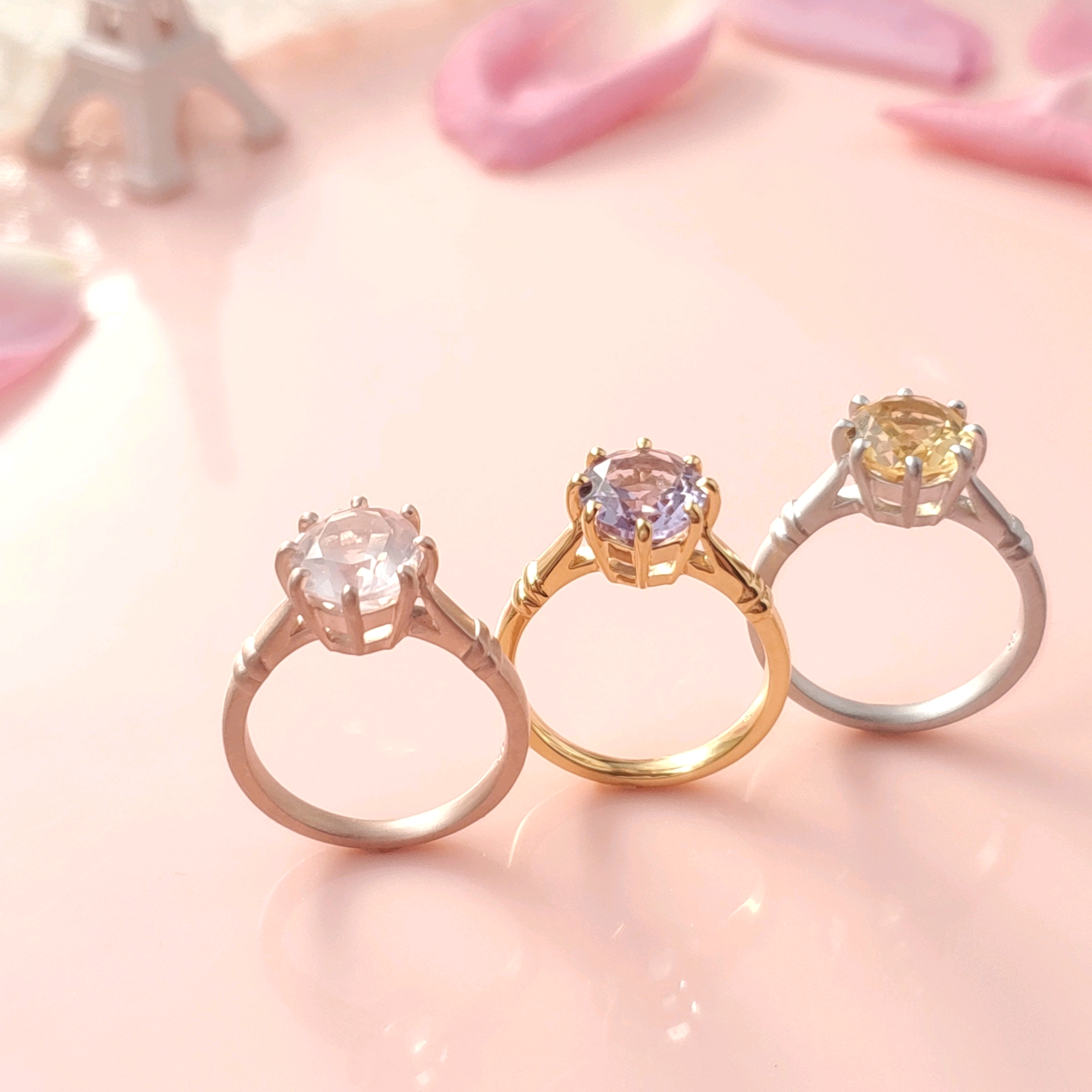 【選べる7種の天然石】春色パステルカラー天然石のアンティーク調リング　ブルートパーズ　シトリン　ローズクォーツ