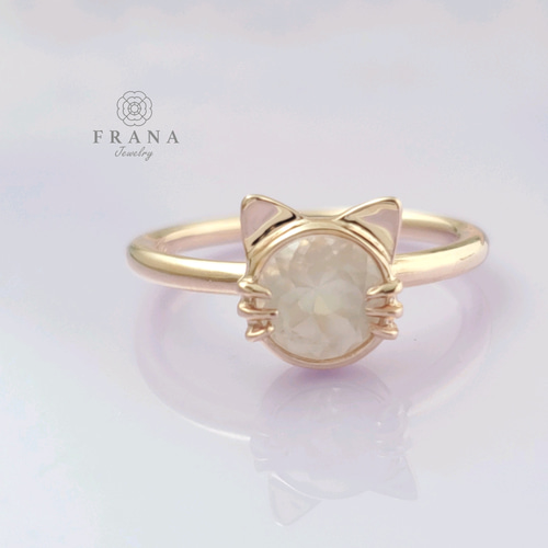 まるまる猫ちゃんの天然石リング【選べる天然石】ローズクォーツ