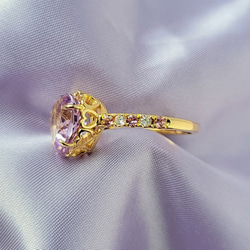 [K10/K18] 心♡水果塔蛋糕天然石戒指 *紫水晶/二月生日石粉紅色電氣石鑽石 第2張的照片