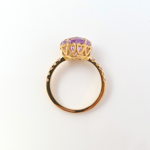 [K10/K18] 心♡水果塔蛋糕天然石戒指 *紫水晶/二月生日石粉紅色電氣石鑽石 第4張的照片
