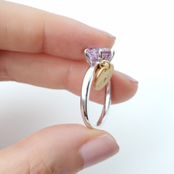 [六種天然寶石可供選擇] 柔和的彩色天然石爪環（刻有姓名首字母和數字）*粉紅紫水晶（二月生日石） 第5張的照片