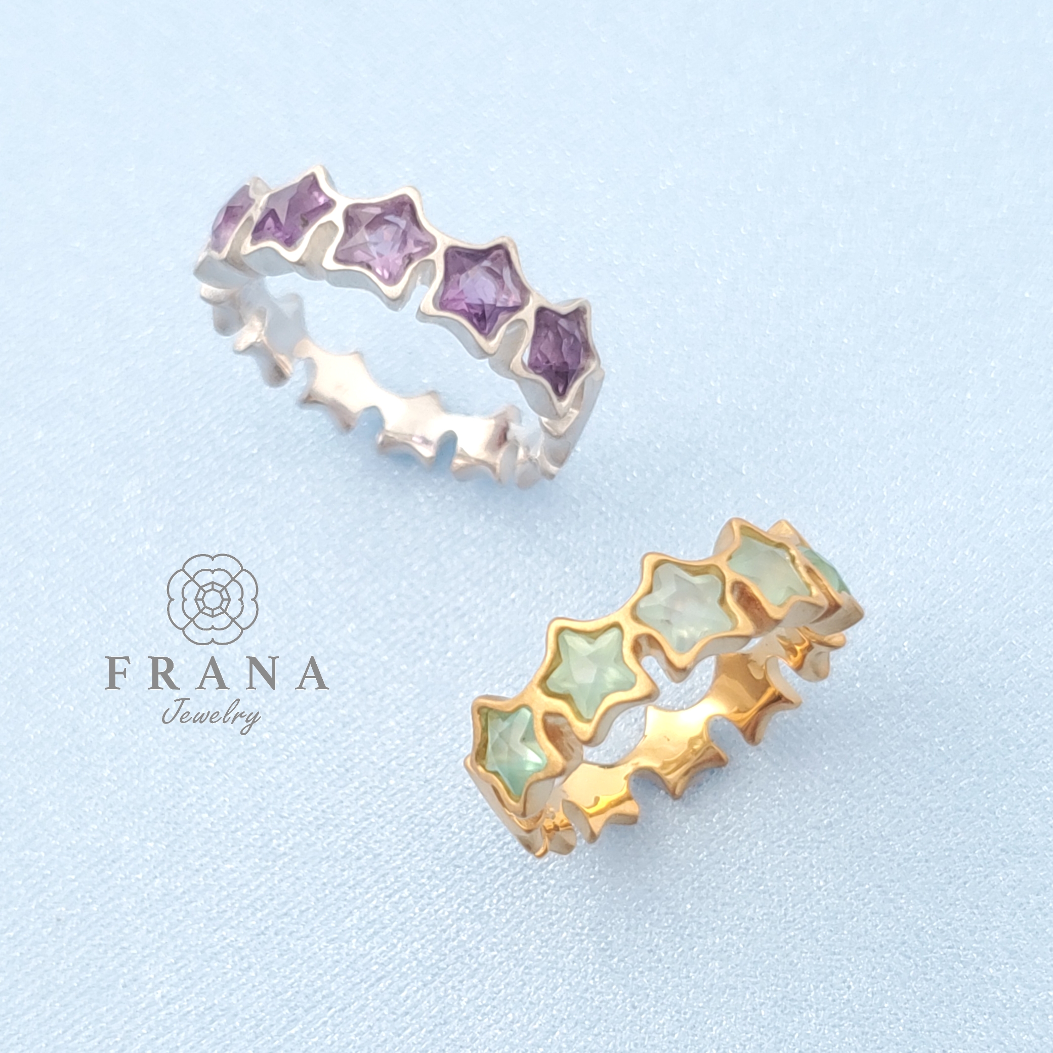 【選べる4種の宝石】星のロマンティックリング★スターカット アメジスト　シーブルーカルセドニー