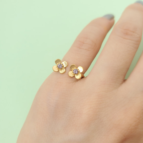 6種の天然石から2つ選べる】双子の小さなお花のピンキーリング