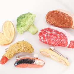 写真全部セット！焼き鮭ブロッコリー肉パンエビフライパイ☆ブローチ★ 5枚目の画像