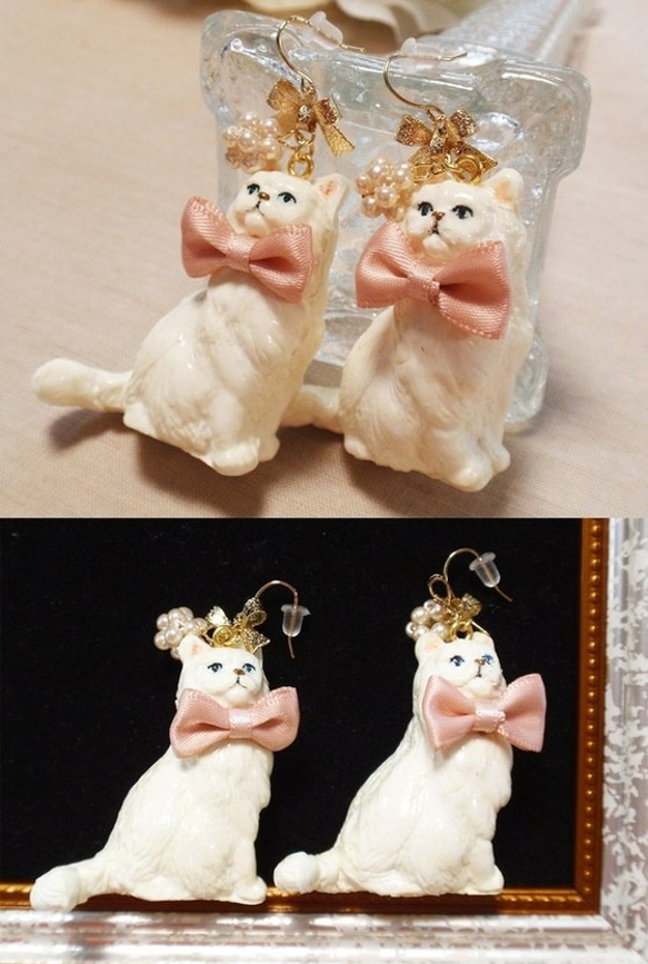 ☆Xmasとリボン猫ちゃんピアス☆B ねこくみゃちゃんからのPresent Ribbon