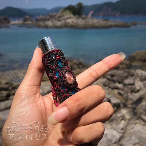 New【マクラメライターケース】ブラウン×レッド サンストーン その他  