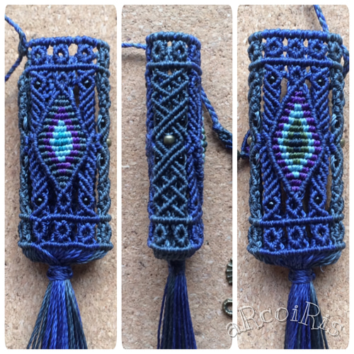 ラピスラズリ】マクラメライターケース S ネイビー×ダークネイビー  