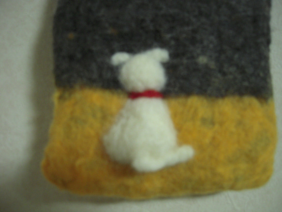 羊毛フェルトの移動ポケット( ツイード×黄) 3枚目の画像