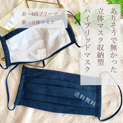 m09【送料無料】立体とプリーツの組み合わせハイブリッドマスク　Navy blue 1枚目の画像