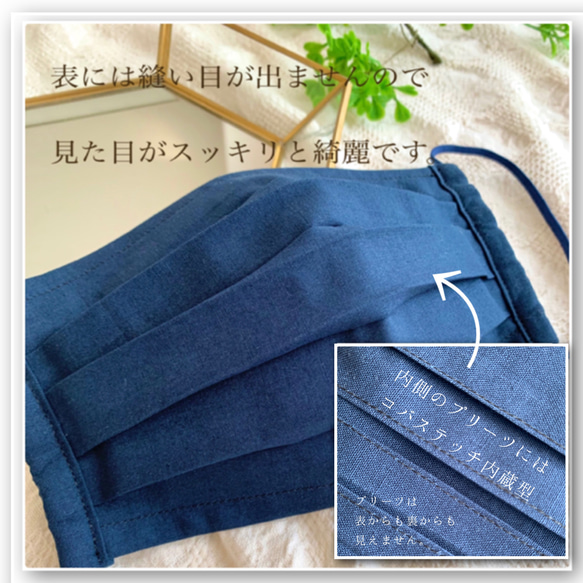 m09【送料無料】立体とプリーツの組み合わせハイブリッドマスク　Navy blue 3枚目の画像