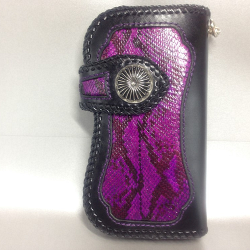 バイカーズウォレット パイソン革 パープル その他ミニ財布