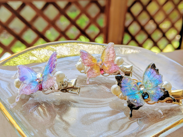 蝶の髪飾り（ピンク） 5枚目の画像
