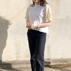 イエローフリル袖綿ブラウス カワイイ CAWAII 朗らかイエローのアシンメトリーフリルブラウス