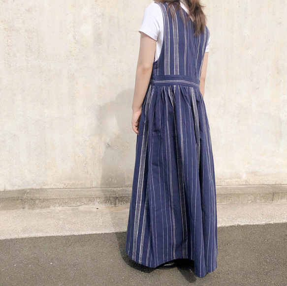 ロングジャンパースカート(紺白) 2枚目の画像