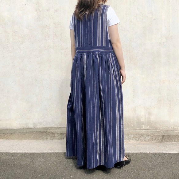 ロングジャンパースカート(紺白) 3枚目の画像