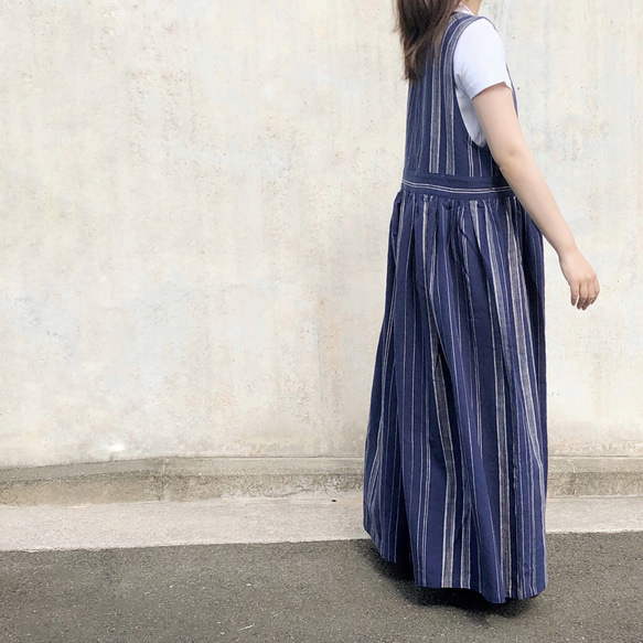ロングジャンパースカート(紺白) 7枚目の画像