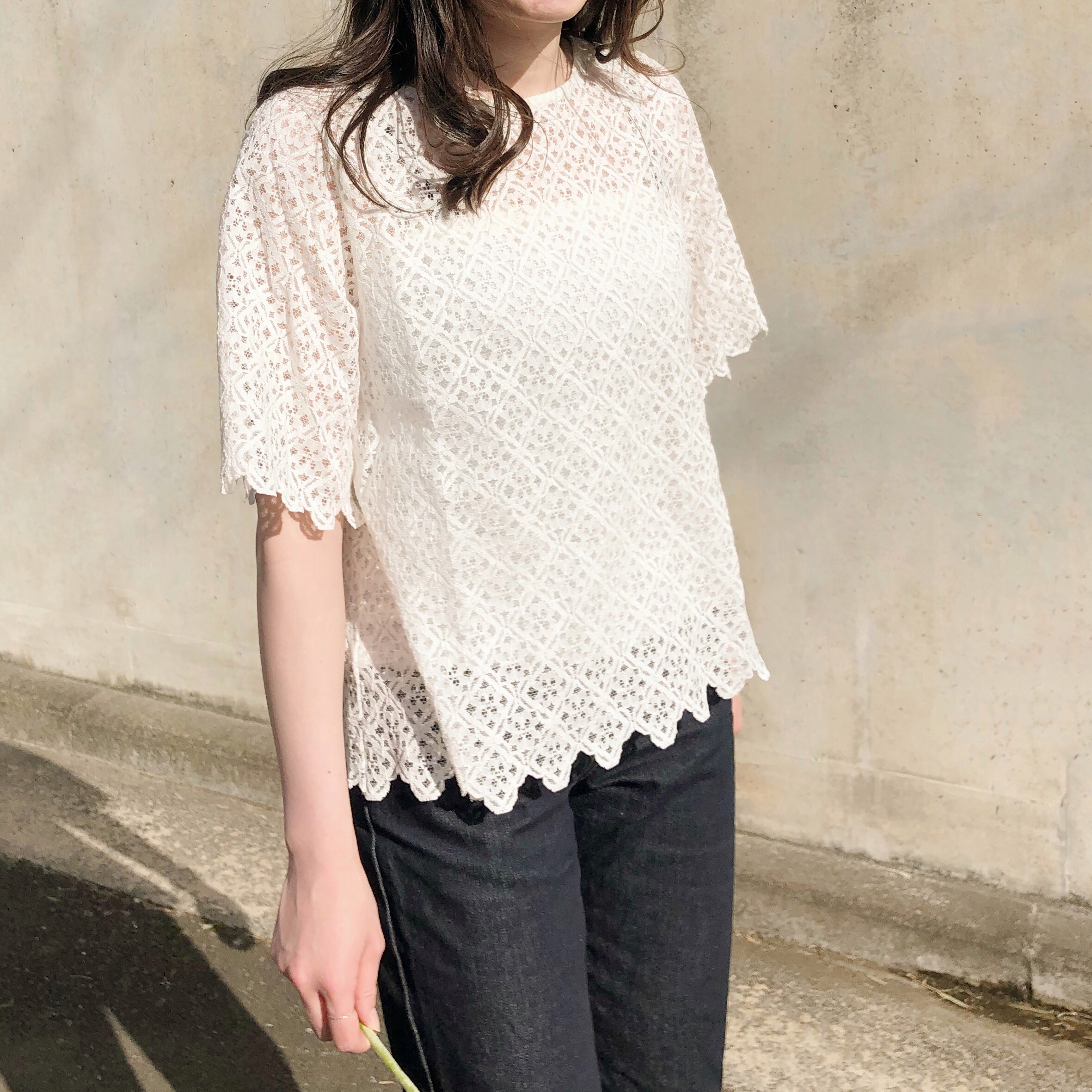 【総レース】大人可愛いトップス レースTシャツ｜ホワイト
