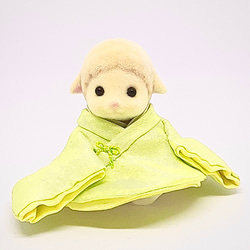 シルバニア着せ替え〈赤ちゃん〉絹地産着　薄黄緑かさね 169 2枚目の画像