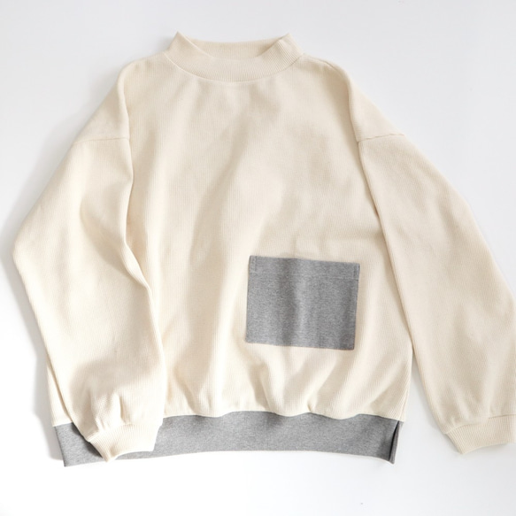 high neck rib pocket cut-sew (ecru x gray)　Lサイズ 5枚目の画像