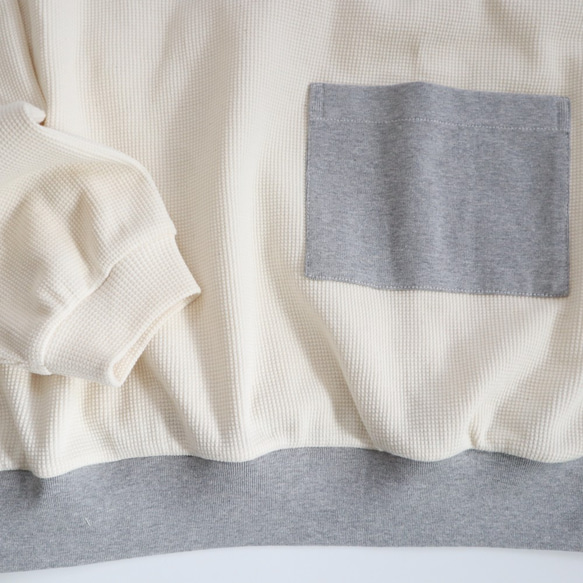 high neck rib pocket cut-sew (ecru x gray)　Lサイズ 6枚目の画像