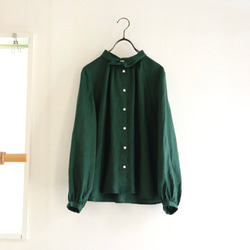french linen bowtie P blouse (deep green) 1枚目の画像