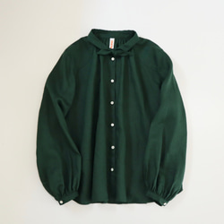 french linen bowtie P blouse (deep green) 2枚目の画像