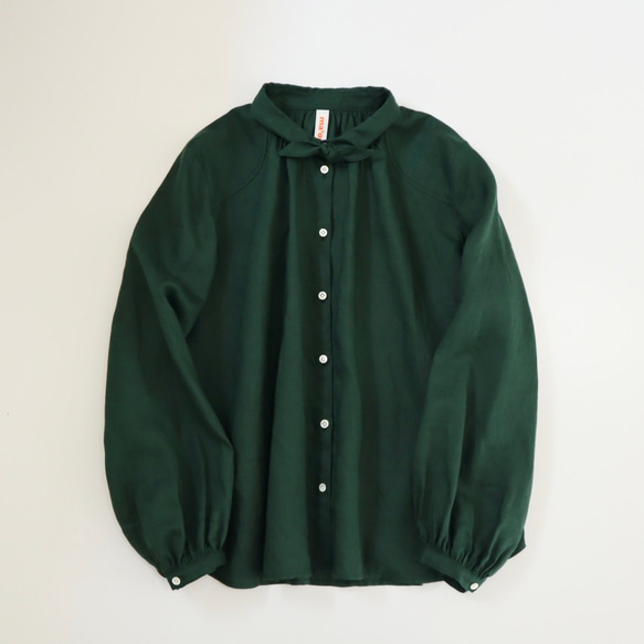 french linen bowtie P blouse (deep green) 2枚目の画像