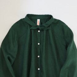 french linen bowtie P blouse (deep green) 3枚目の画像