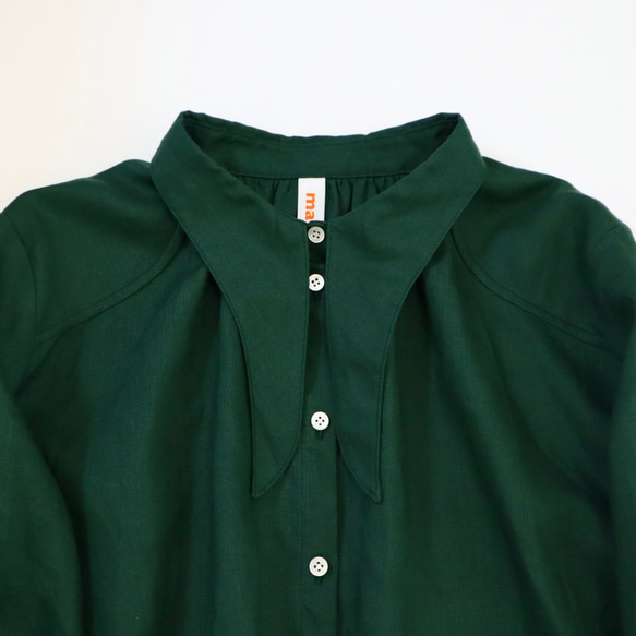 french linen bowtie P blouse (deep green) 4枚目の画像
